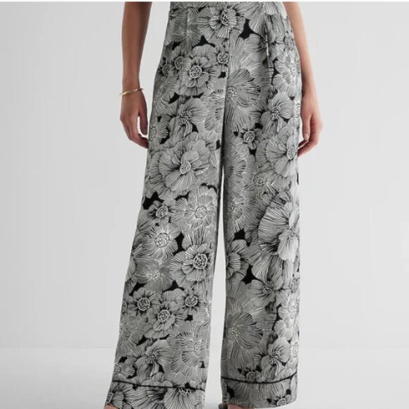 Express Black and White Floral Wide Leg Palazzo Pants - Picture 1 of 8